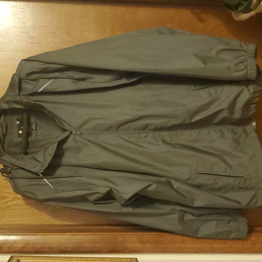 NWOT Mens Gray Hooded Windbreaker Rain Jacket 2XL